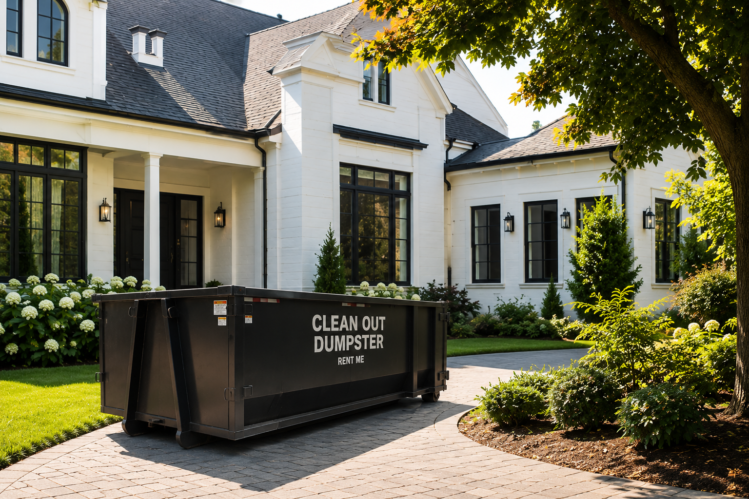 Clean out dumpster parked in a home driveway